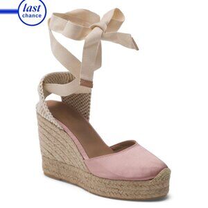 LK BENNETT Pale Pink Made In Spain Esmerelda Wedge Ankle Wrap Sandals